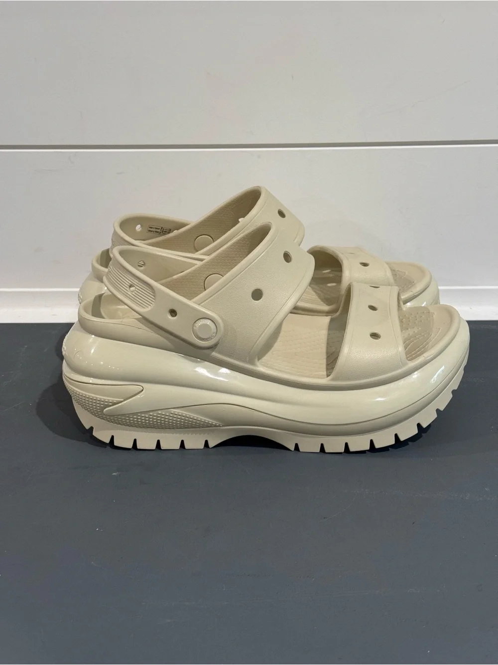 CROCS Cream Platform Sandals with Adjustable Straps